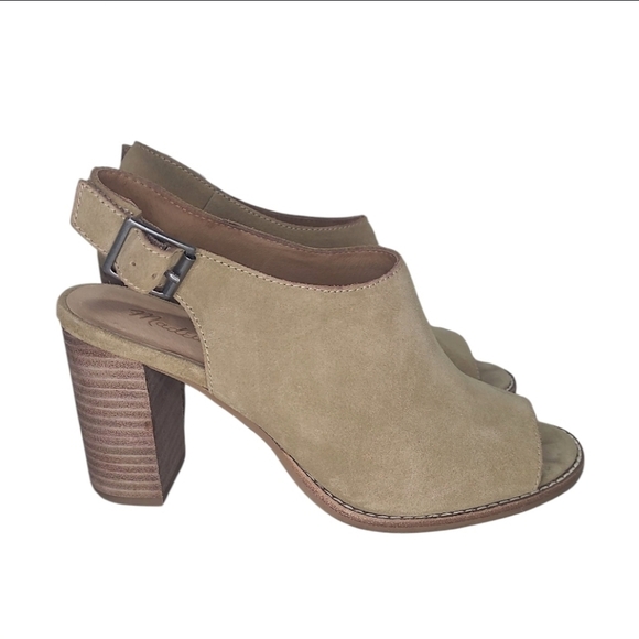 Madewell Cary Genuine Suede Leather  Sling Back Peep Toe Block Heel Sandals 7.5 - Picture 2 of 11